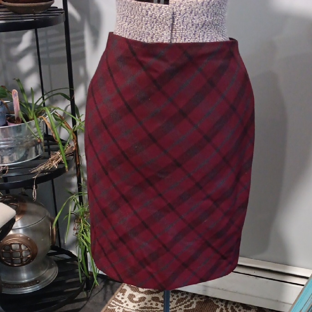 Express Burgundy Plaid Pencil Skirt